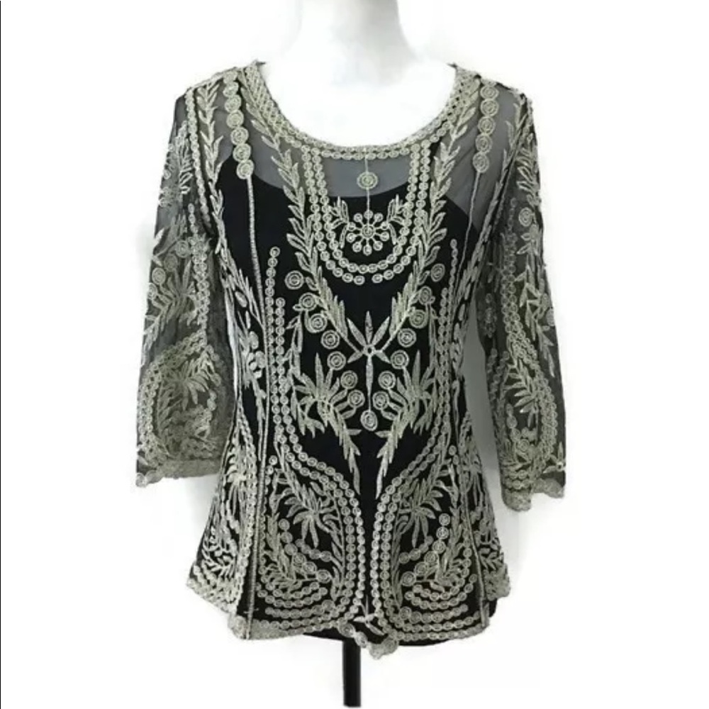ULTRA PINK EMBROIDERED BLOUSE SHEER  DIZE S TOP